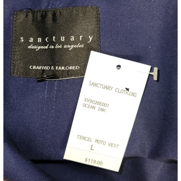 Sanctuary Anthropologie Large Moto Vest Front Zip Asymmetrical Navy Blue NWT - Picture 8 of 10